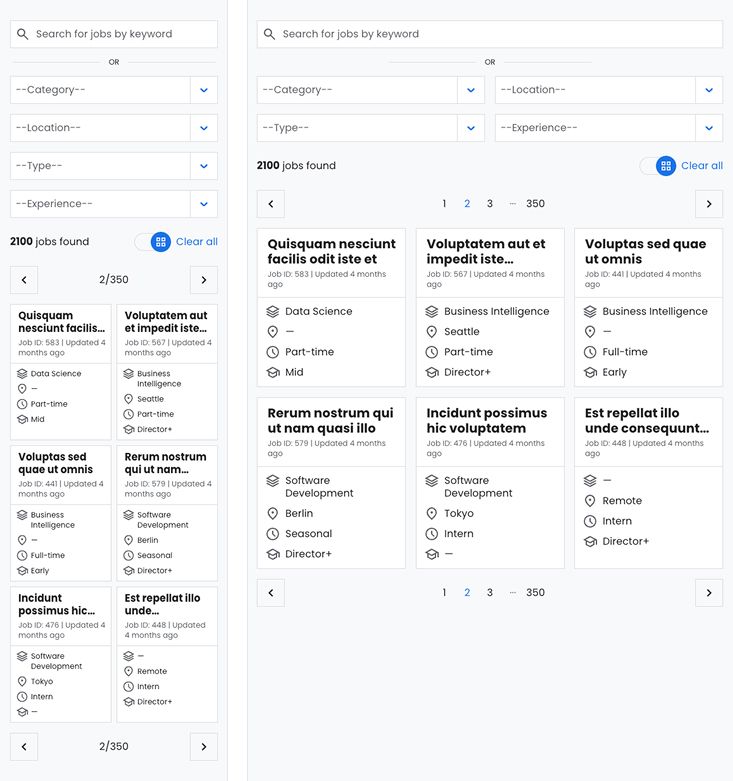 JobLister displayed on mobile (left) and desktop (right) devices, demonstrating responsive design.