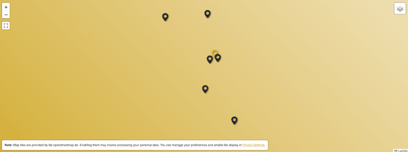 Brand-colored placeholder overlay appears when map tiles are disabled, informing users about data processing and guiding them to manage privacy settings.