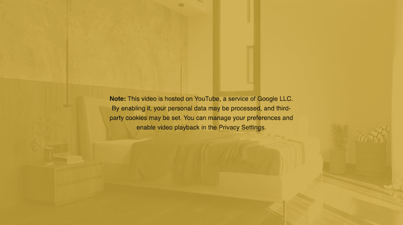 The fallback YouTube video placeholder displays a notice explaining that enabling the video may involve data processing and cookies, with instructions to adjust privacy settings.