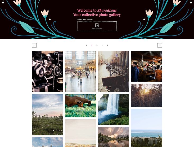 Masonry photo gallery displaying event images with captions.