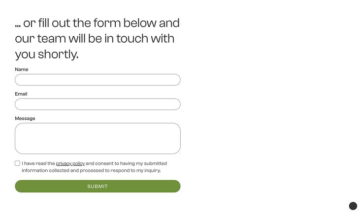 Minimal contact form with fields for name, email, and message, designed for streamlined inquiries.