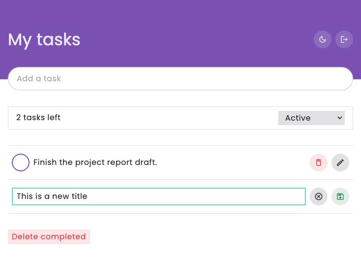 Task editing interface with input field for updating the task title.
